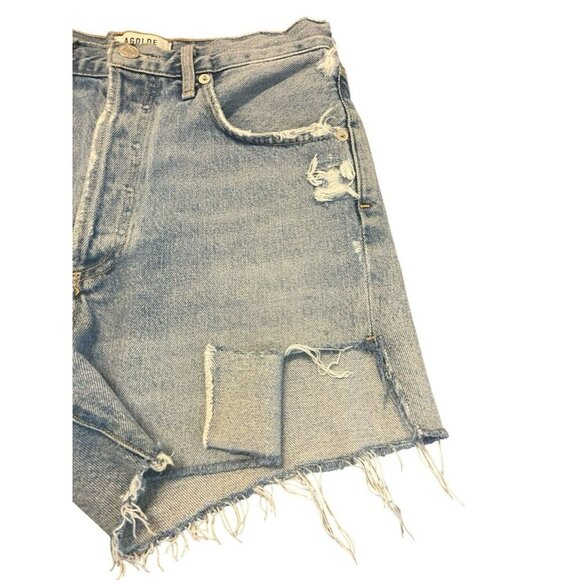 AGOLDE Dee High Rise Denim Cut Off Shorts Size 26 Distressed Side Slits Blue - Picture 7 of 10